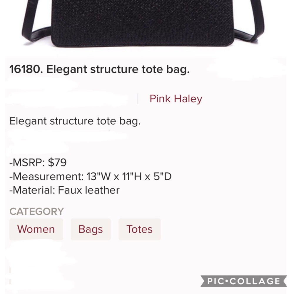 1 left! Boutique-Pink Haley Elegant Black Tote - Picture 4 of 4